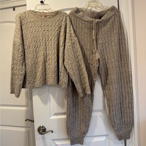 H&M Cable Knit Wool Blend Sweater and Joggers in Light Taupe